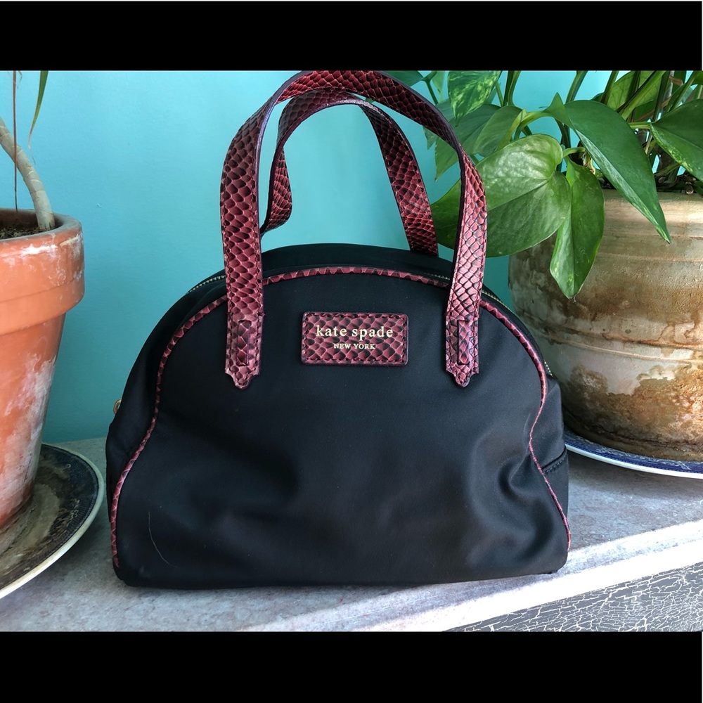 Kate Spade ♠️ Black Nylon Burgundy Snake Trim